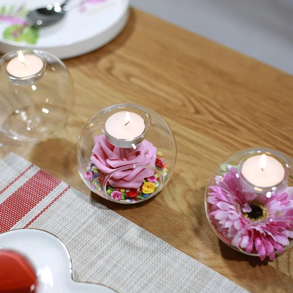 6/12Pcs Round Hollow Glass Candle Holder