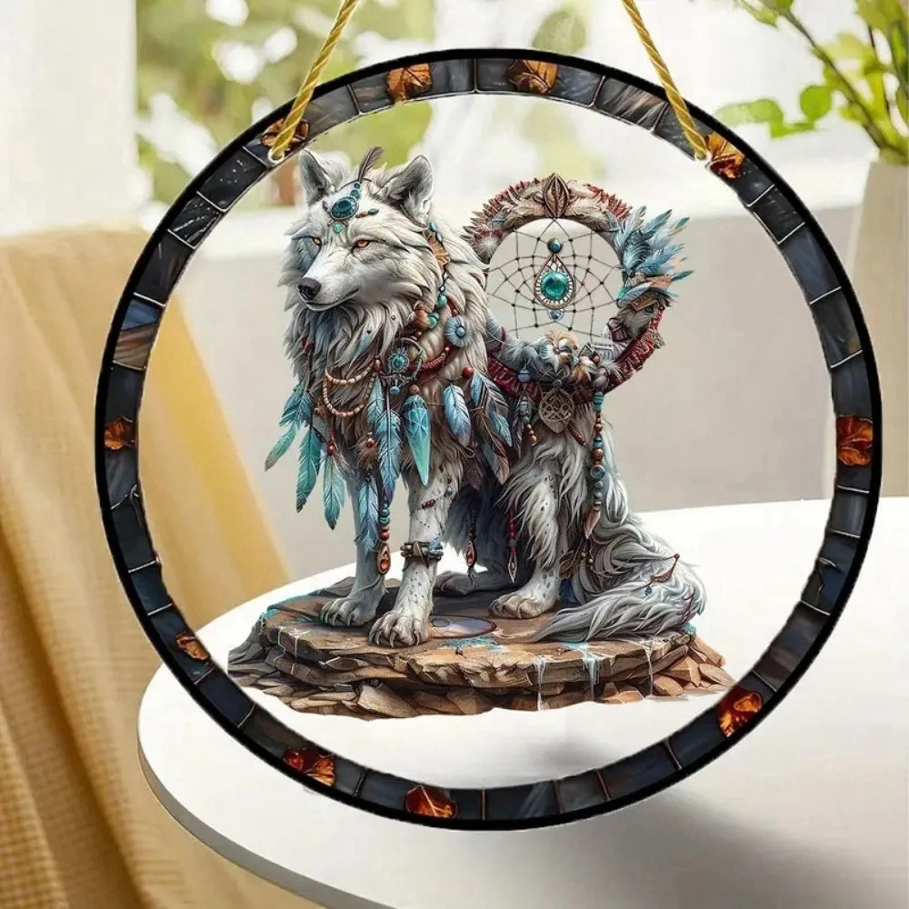 Wolf and Dream Catcher Acrylic Sunlight Catcher