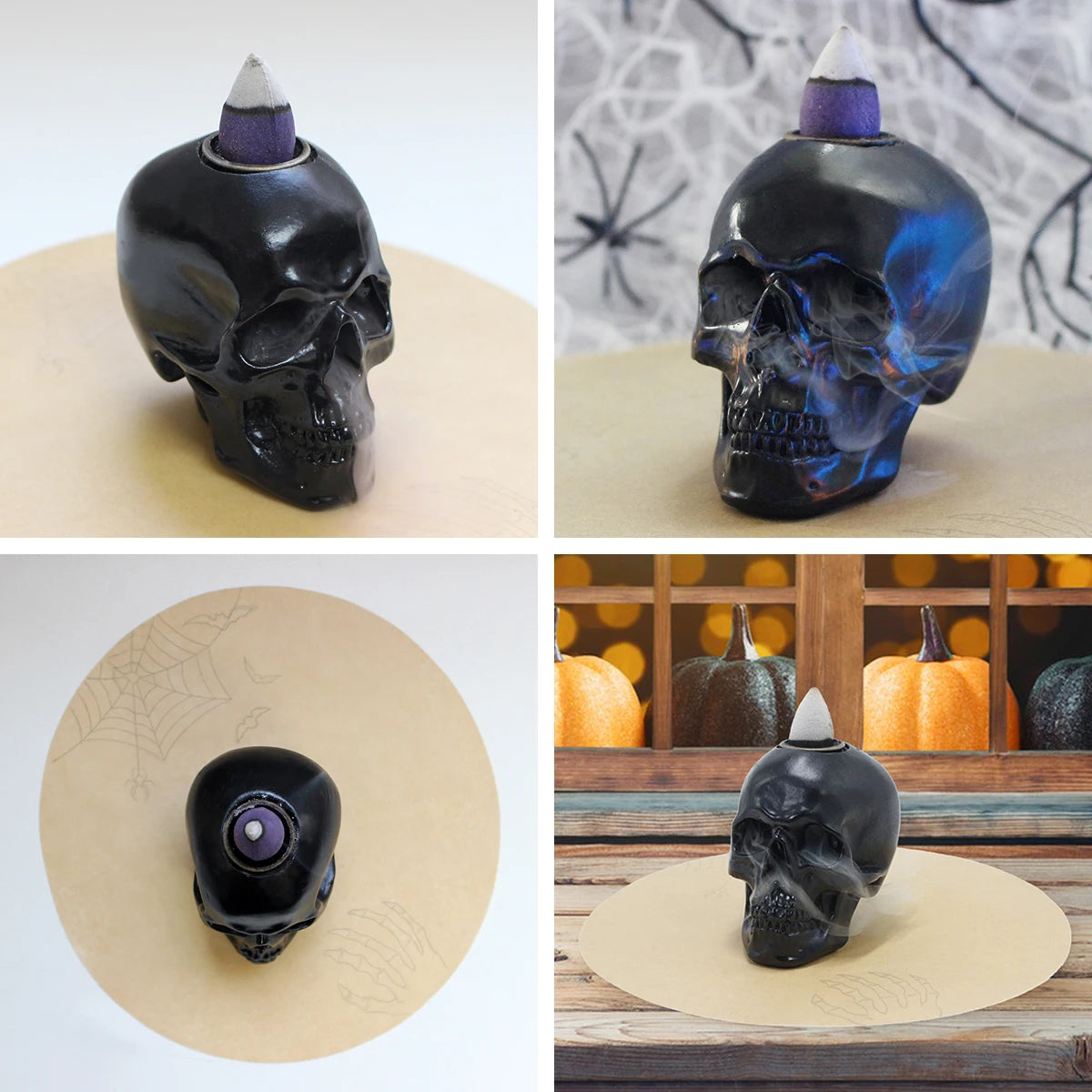 1-piece vintage waterfall backflow incense burner skull