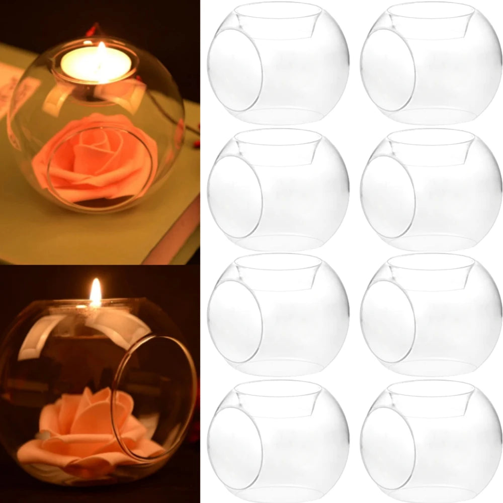 6/12Pcs Round Hollow Glass Candle Holder