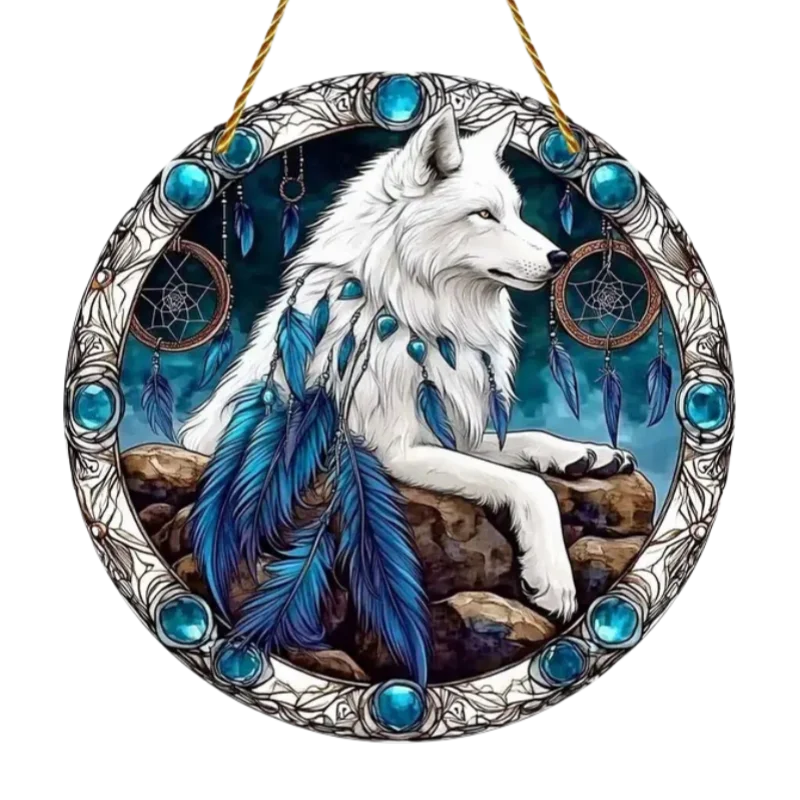 Wolf and Dream Catcher Acrylic Sunlight Catcher