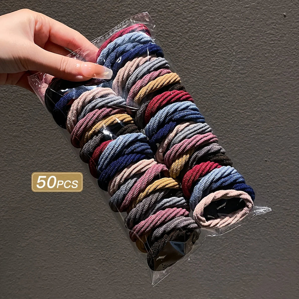 50pcs Girl Mixed Color Simple Hair Ties Hair Accessories