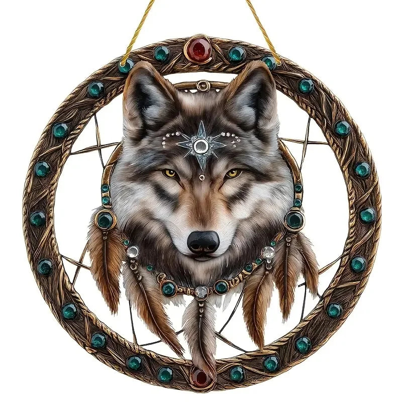 Wolf and Dream Catcher Acrylic Sunlight Catcher
