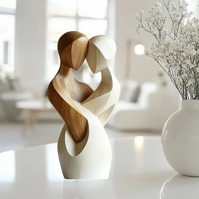 1PC 2D Flat Elegant Wooden Couple Statue