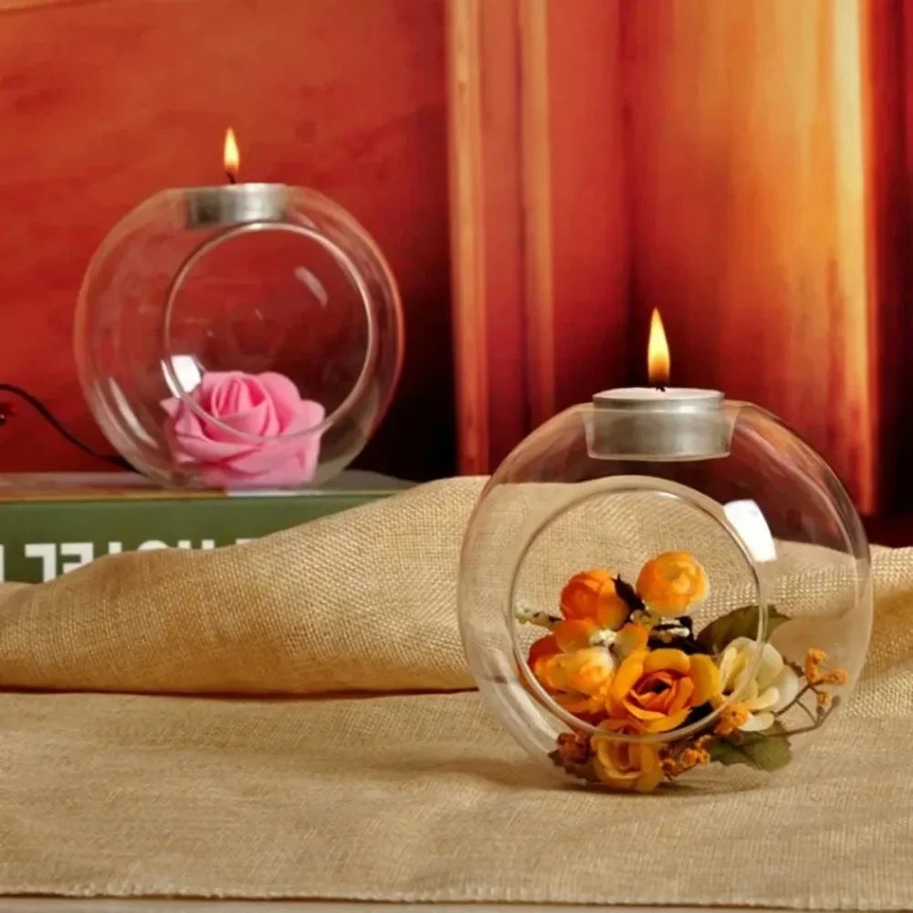 6/12Pcs Round Hollow Glass Candle Holder