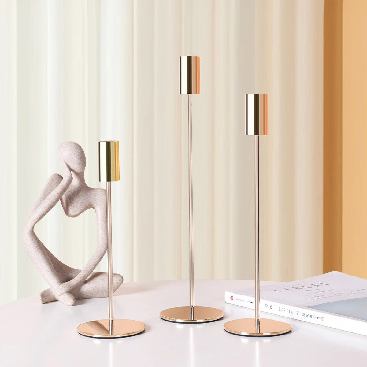 3Pcs Elegant Gold Candlestick Holder
