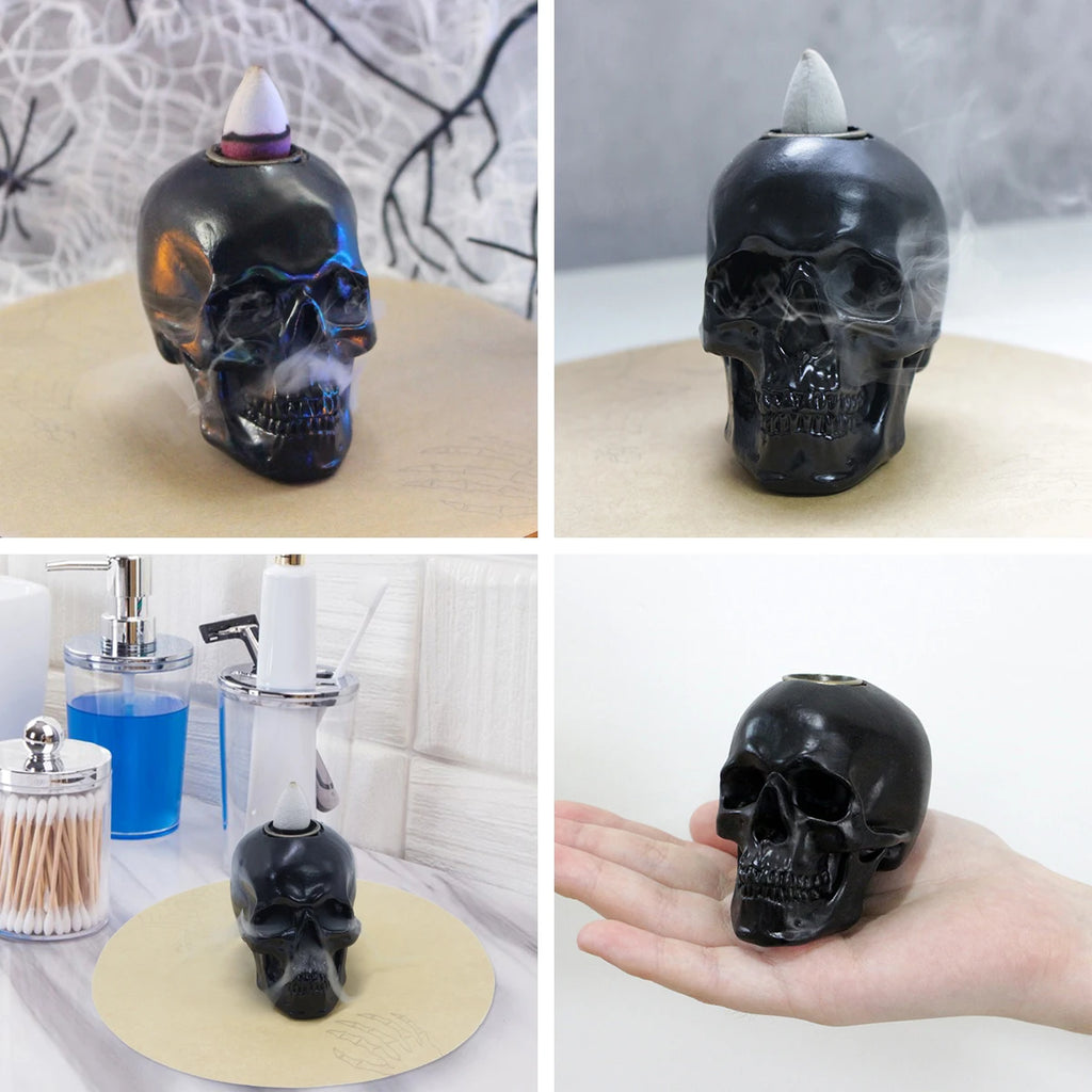1-piece vintage waterfall backflow incense burner skull