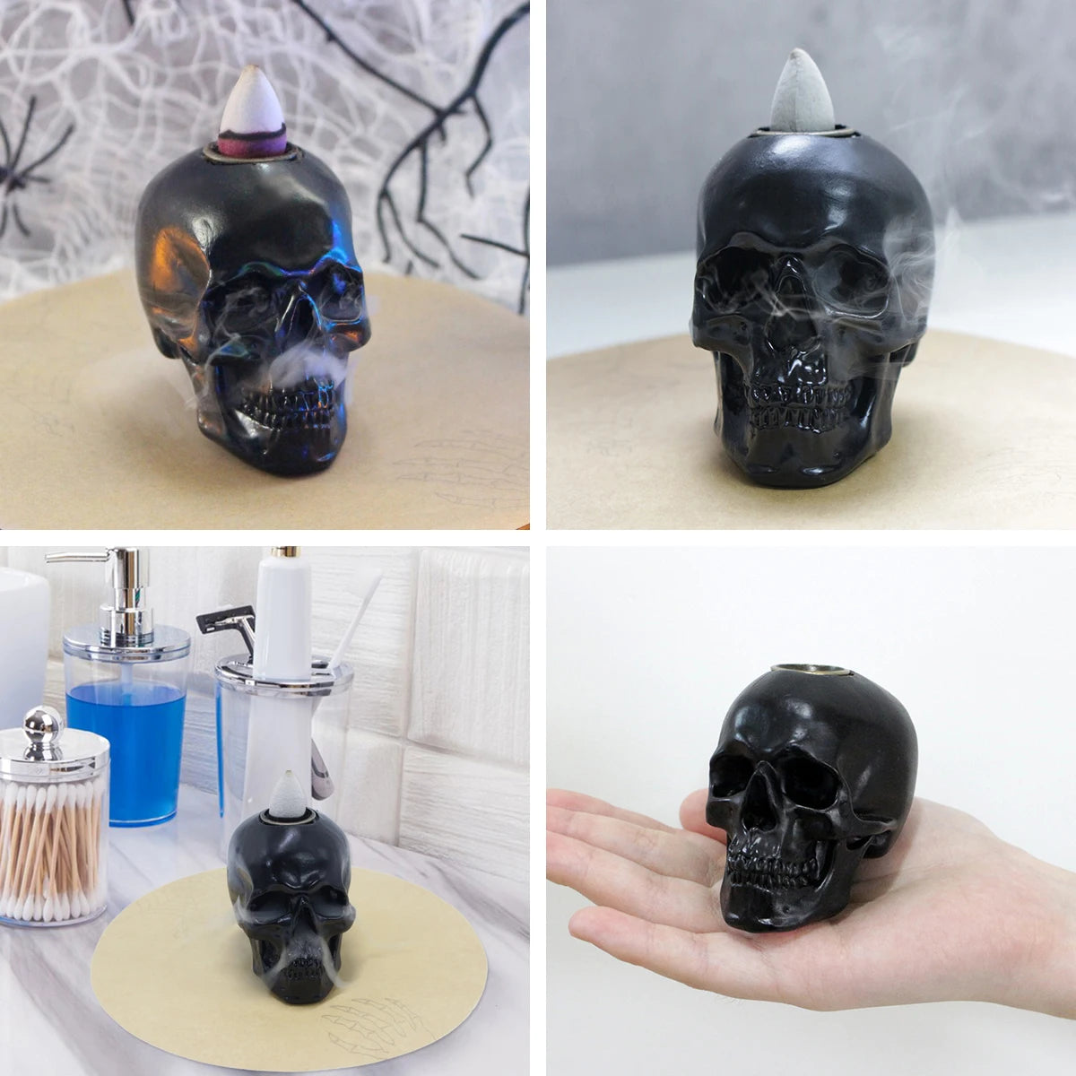 1-piece vintage waterfall backflow incense burner skull