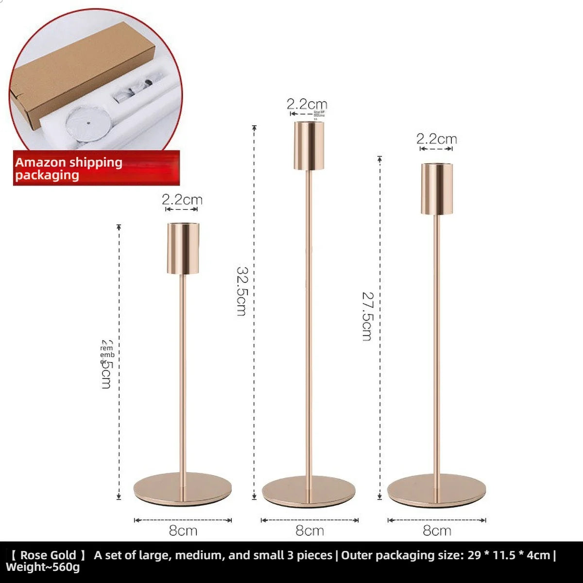 3Pcs Elegant Gold Candlestick Holder