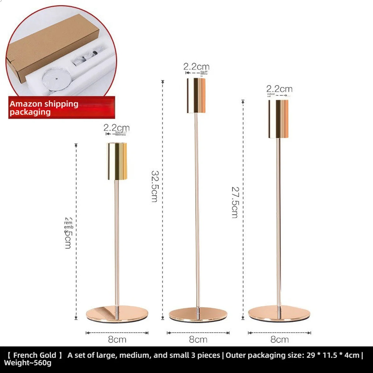 3Pcs Elegant Gold Candlestick Holder