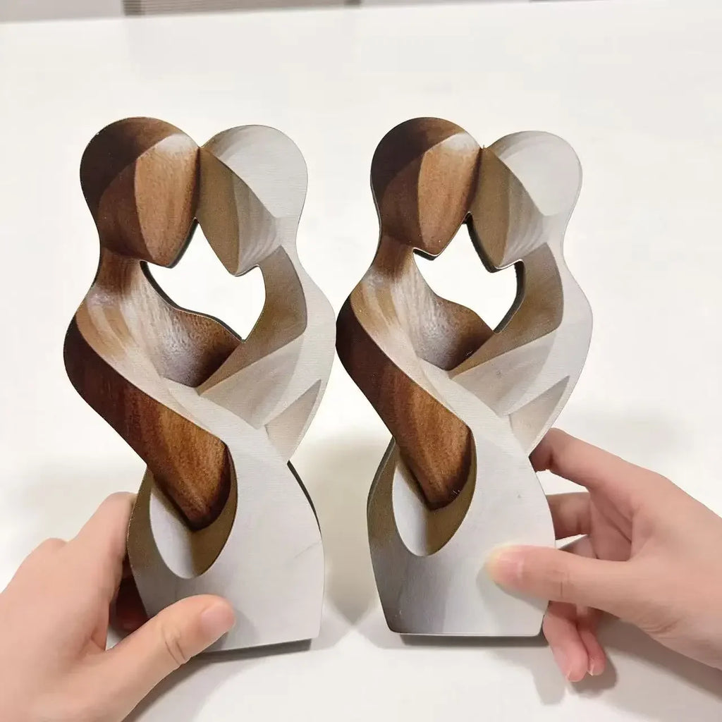 1PC 2D Flat Elegant Wooden Couple Statue