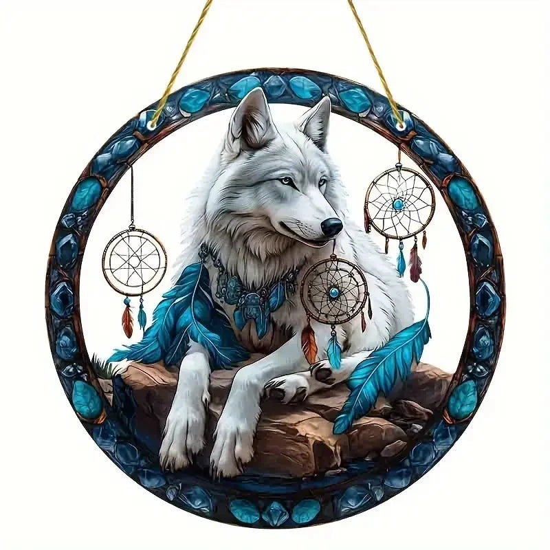 Wolf and Dream Catcher Acrylic Sunlight Catcher