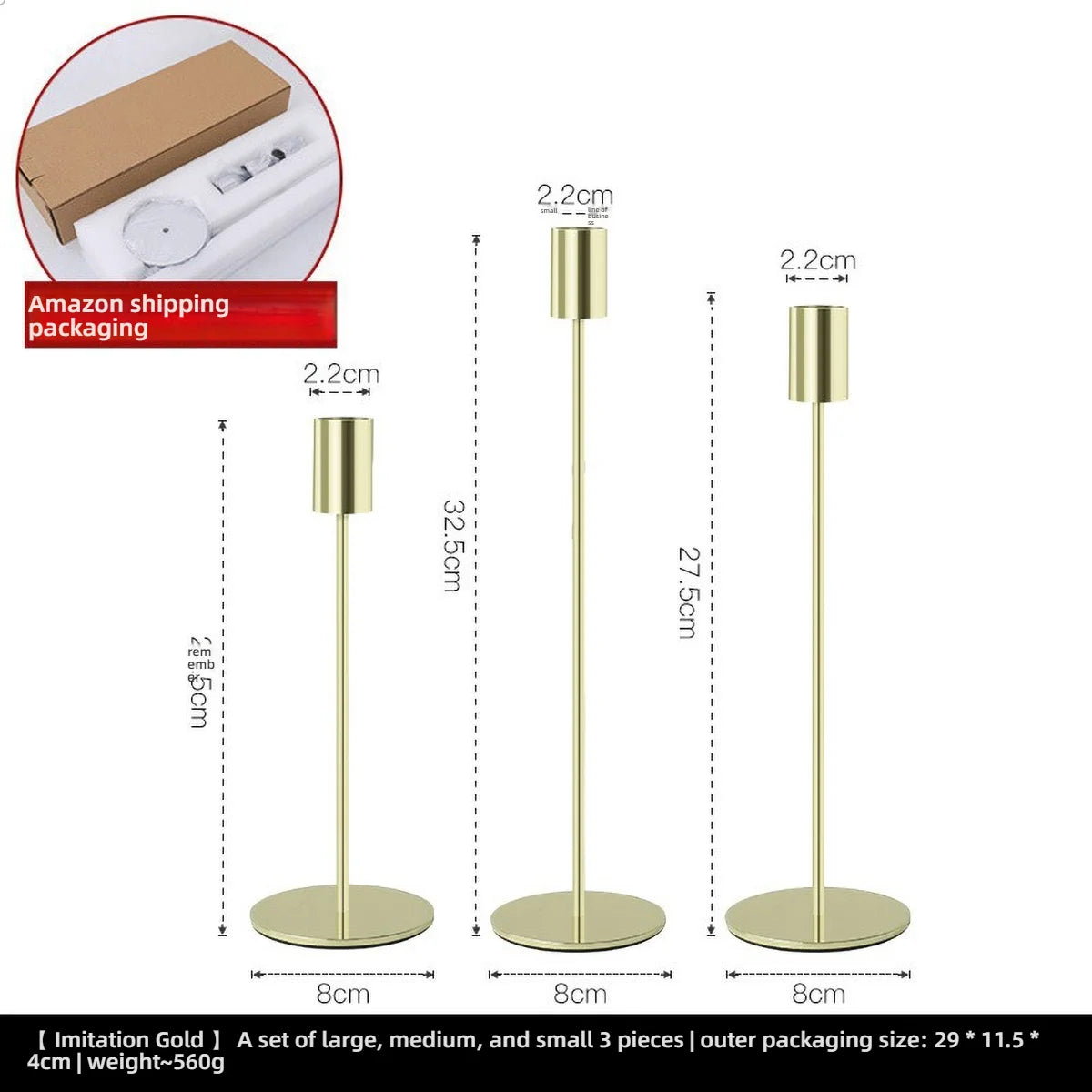 3Pcs Elegant Gold Candlestick Holder