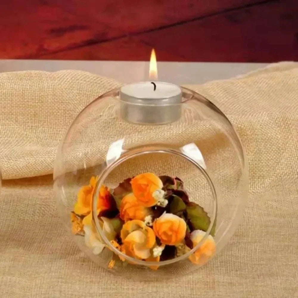 6/12Pcs Round Hollow Glass Candle Holder