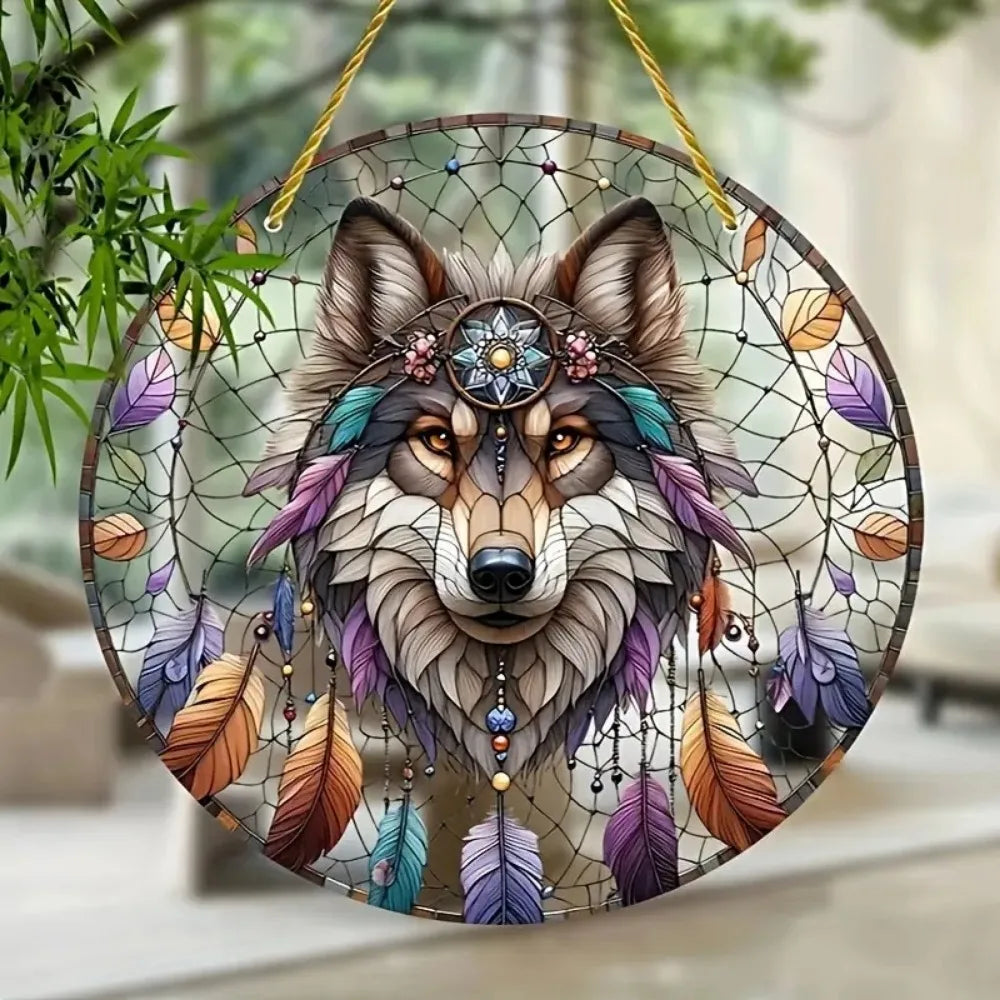 Wolf and Dream Catcher Acrylic Sunlight Catcher