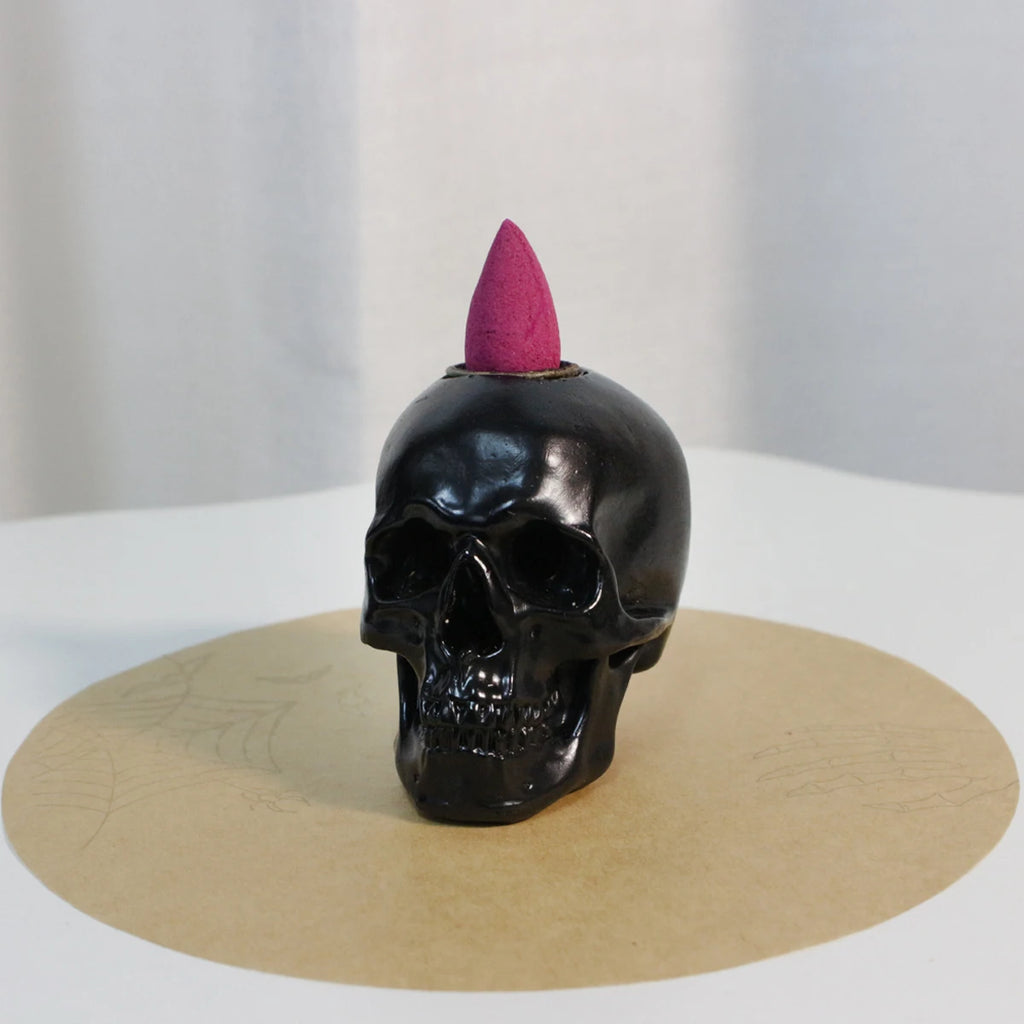 1-piece vintage waterfall backflow incense burner skull