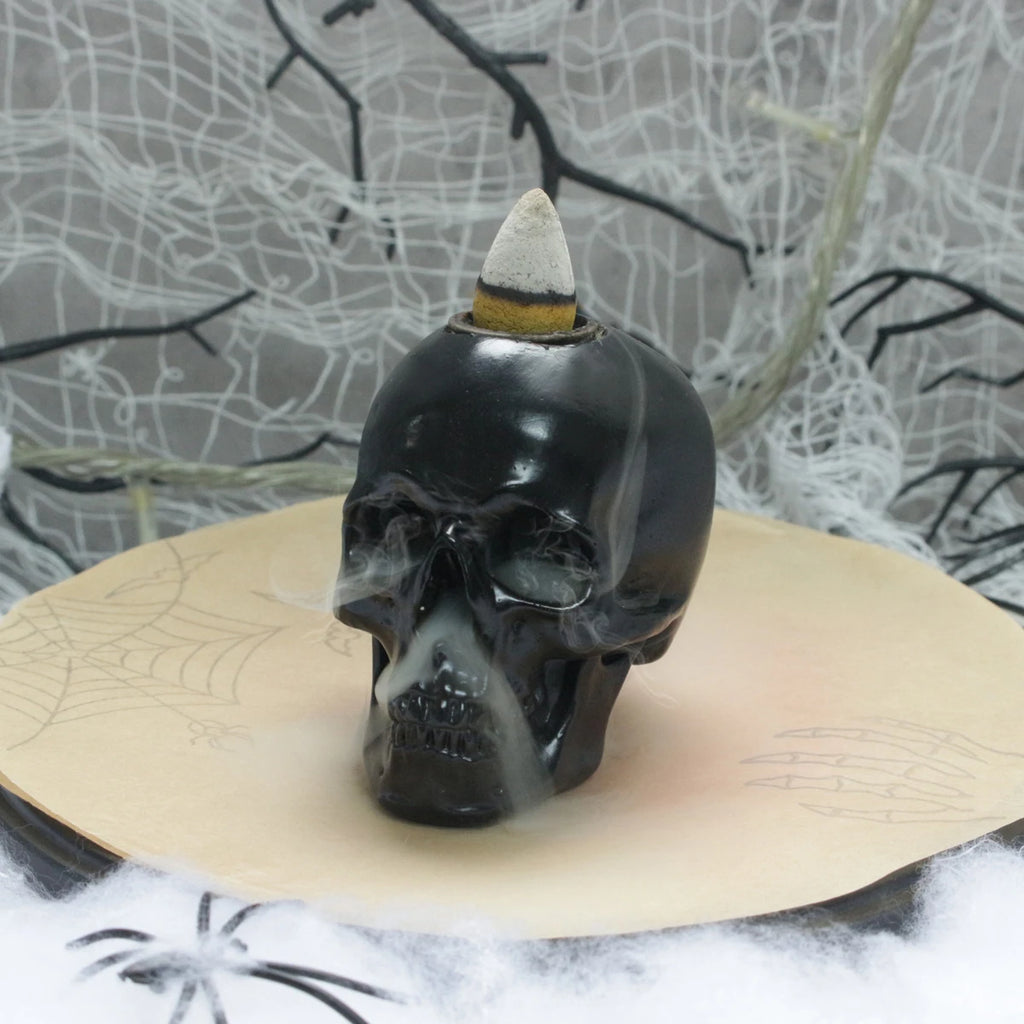 1-piece vintage waterfall backflow incense burner skull