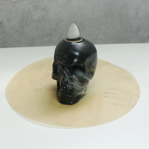 1-piece vintage waterfall backflow incense burner skull incense burner, black resin gothic table decoration