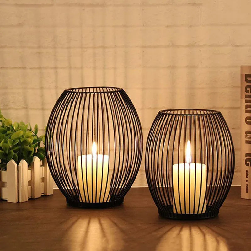 Black Lantern Candle Holder Vintage Iron