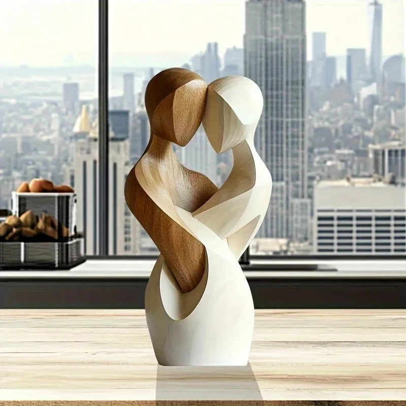 1PC 2D Flat Elegant Wooden Couple Statue