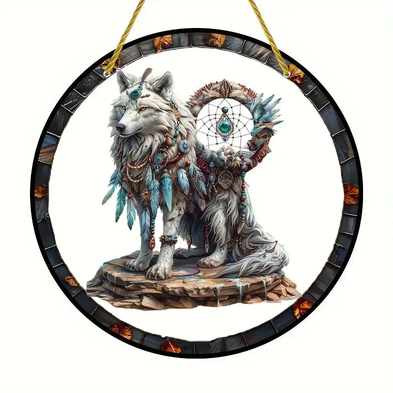 Wolf and Dream Catcher Acrylic Sunlight Catcher