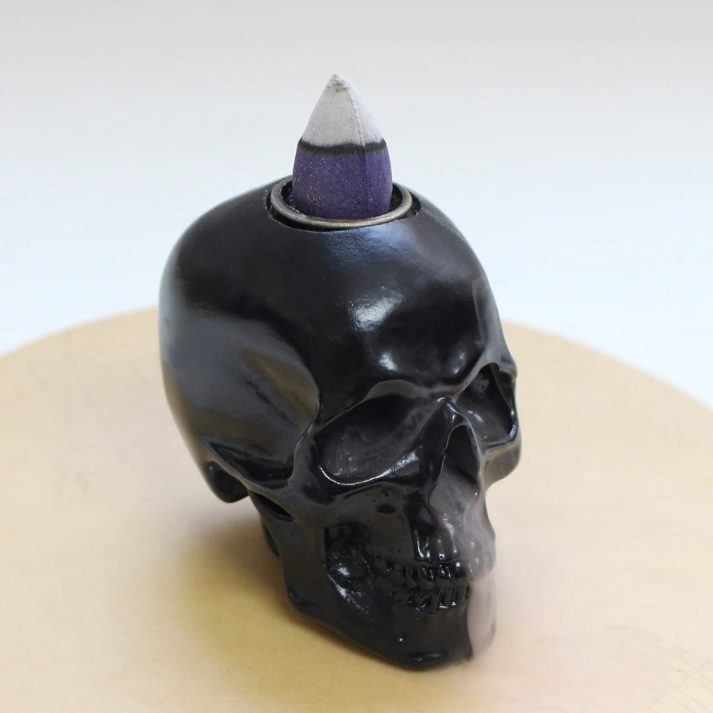 1-piece vintage waterfall backflow incense burner skull
