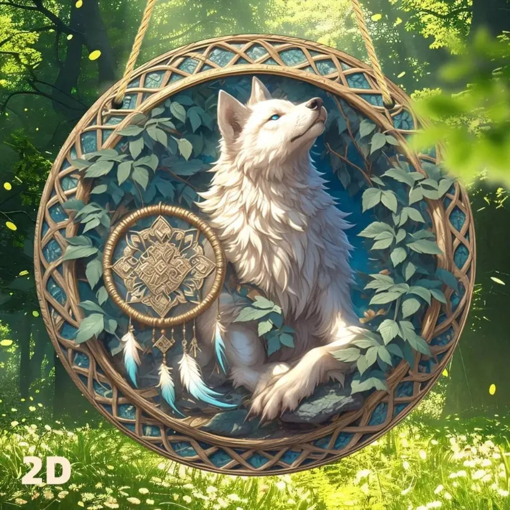 Wolf and Dream Catcher Acrylic Sunlight Catcher