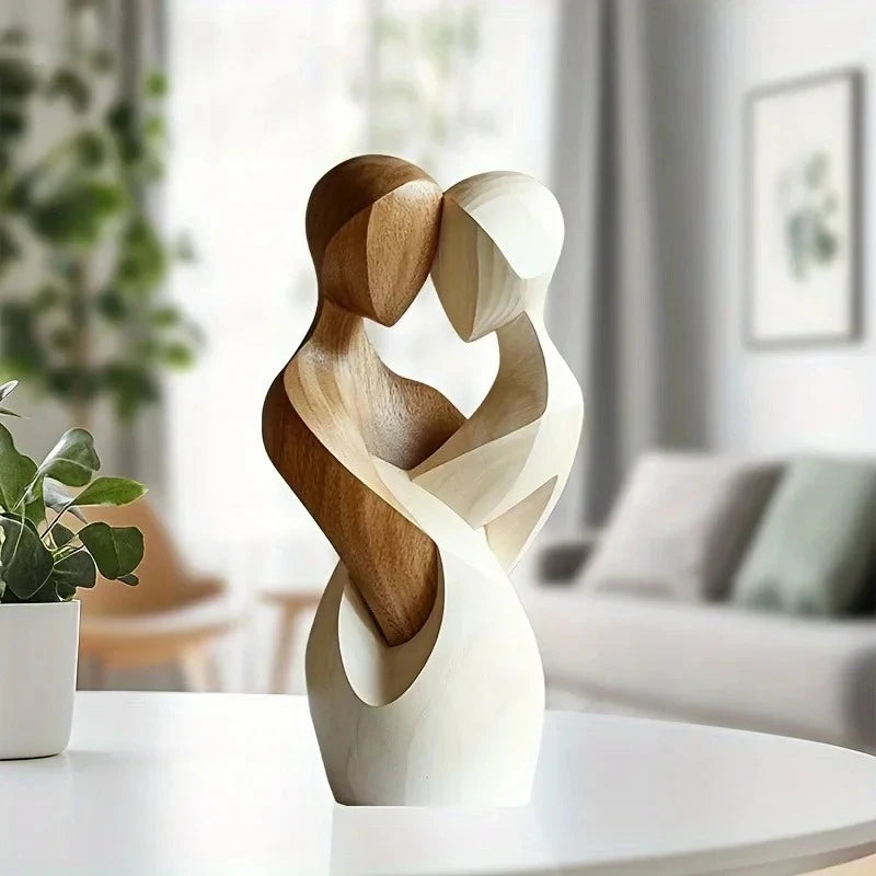 1PC 2D Flat Elegant Wooden Couple Statue