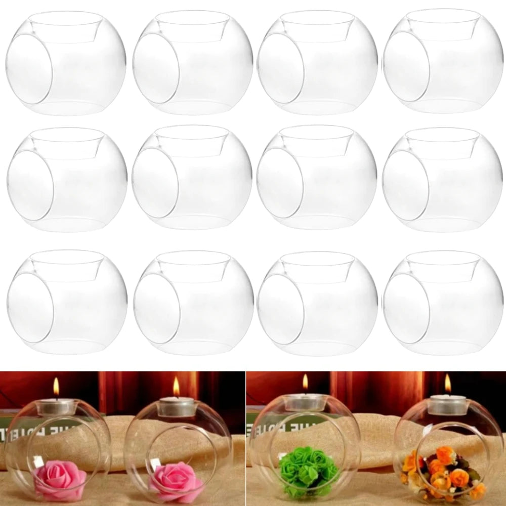 6/12Pcs Round Hollow Glass Candle Holder