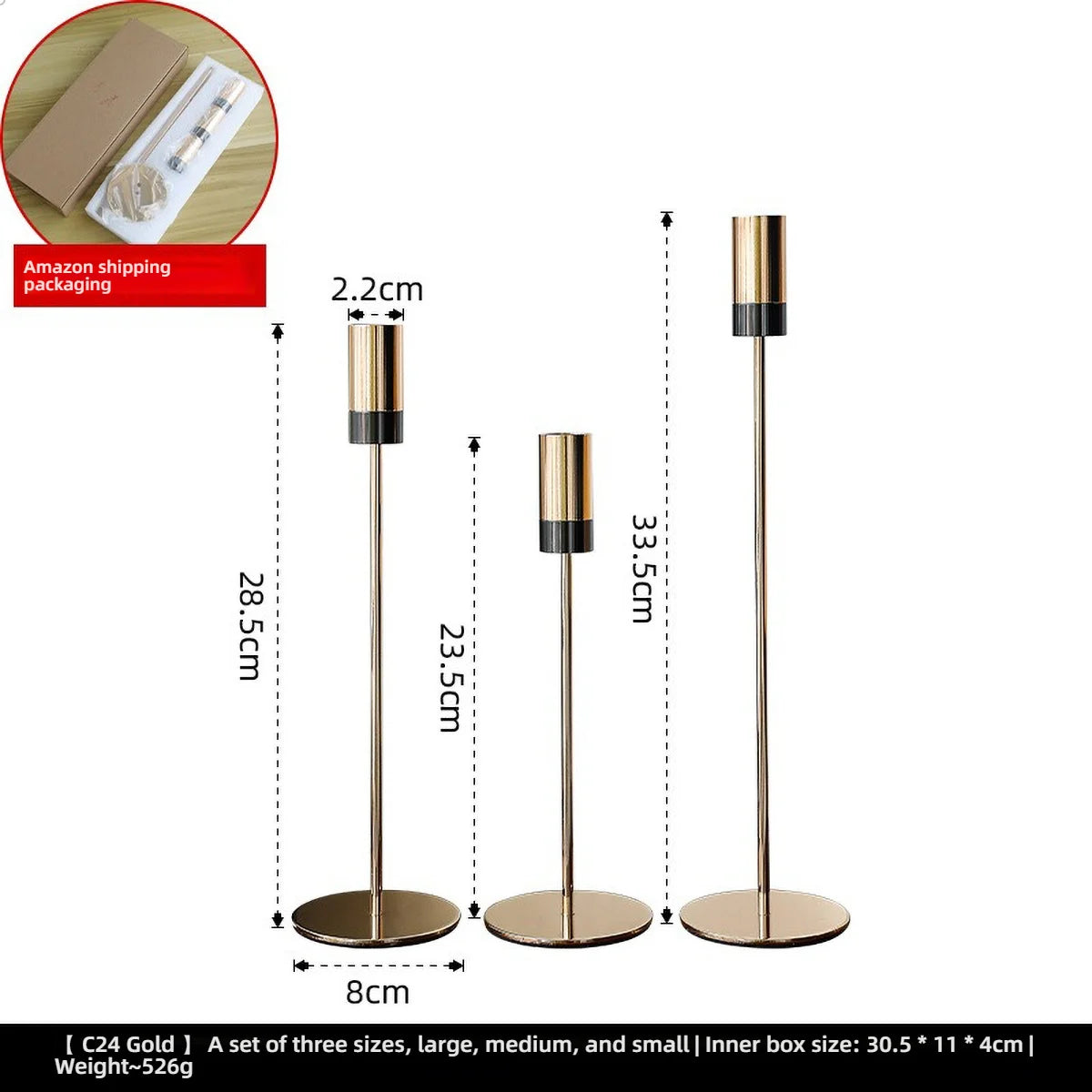 3Pcs Elegant Gold Candlestick Holder