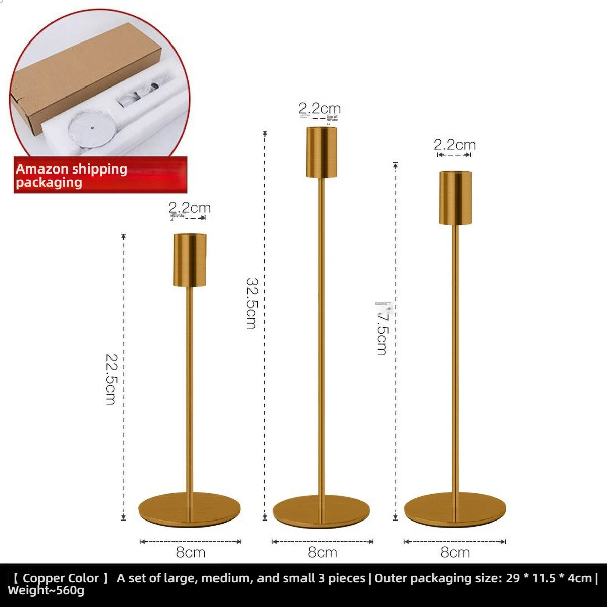 3Pcs Elegant Gold Candlestick Holder