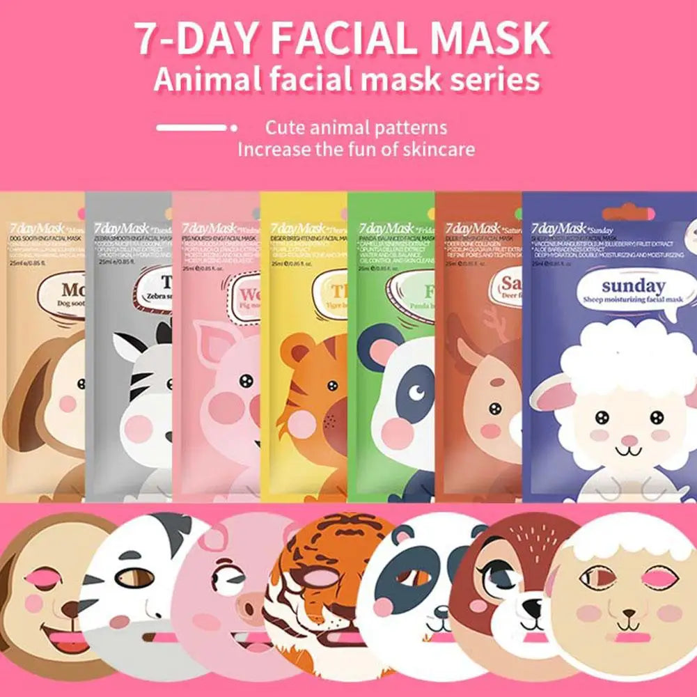 1/7pcs Cartoon Facial Mask Deep Hydrating Sheet Mask Moisturizing Tender Skin Mask Dog Panda Pig Animal Pattern Skin Care