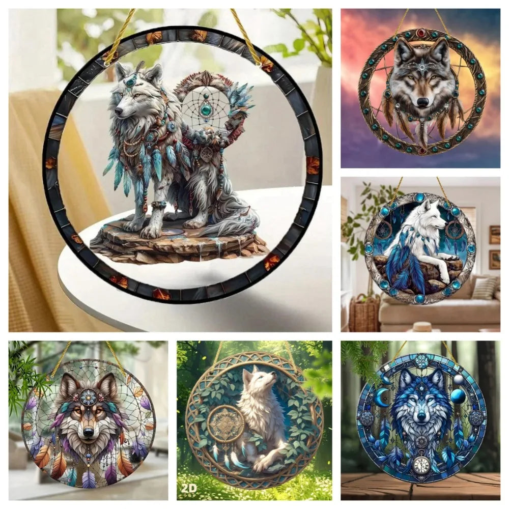 Wolf and Dream Catcher Acrylic Sunlight Catcher