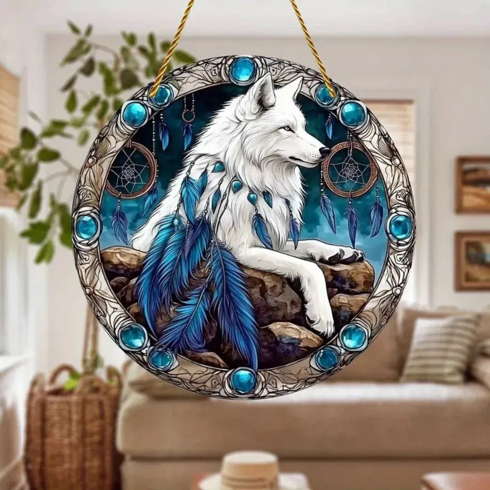 Wolf and Dream Catcher Acrylic Sunlight Catcher