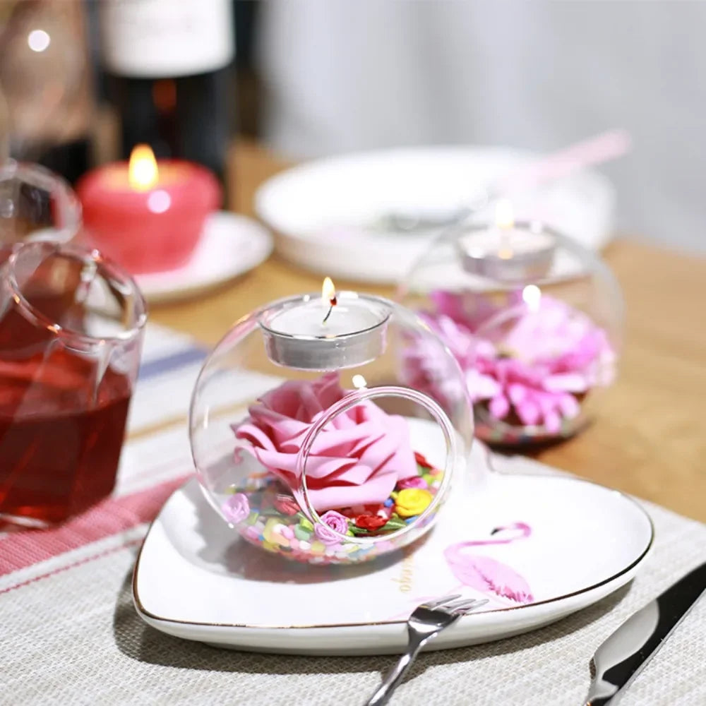 6/12Pcs Round Hollow Glass Candle Holder