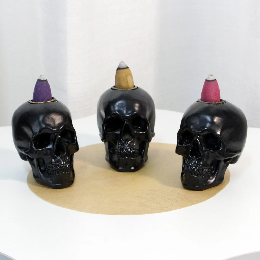 1-piece vintage waterfall backflow incense burner skull